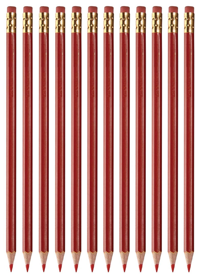 Manaloom Grading Checking Erasable Pencils, Pre-Sharpened #2 HB Red Pencils, With Eraser Tops - 12-Pack - Image 1
